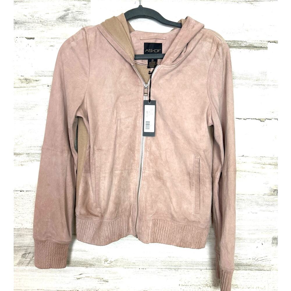 AS by DF Womens XS Rose Pink Suede Zip Front Hoodie Designer Jacket Coat NWT